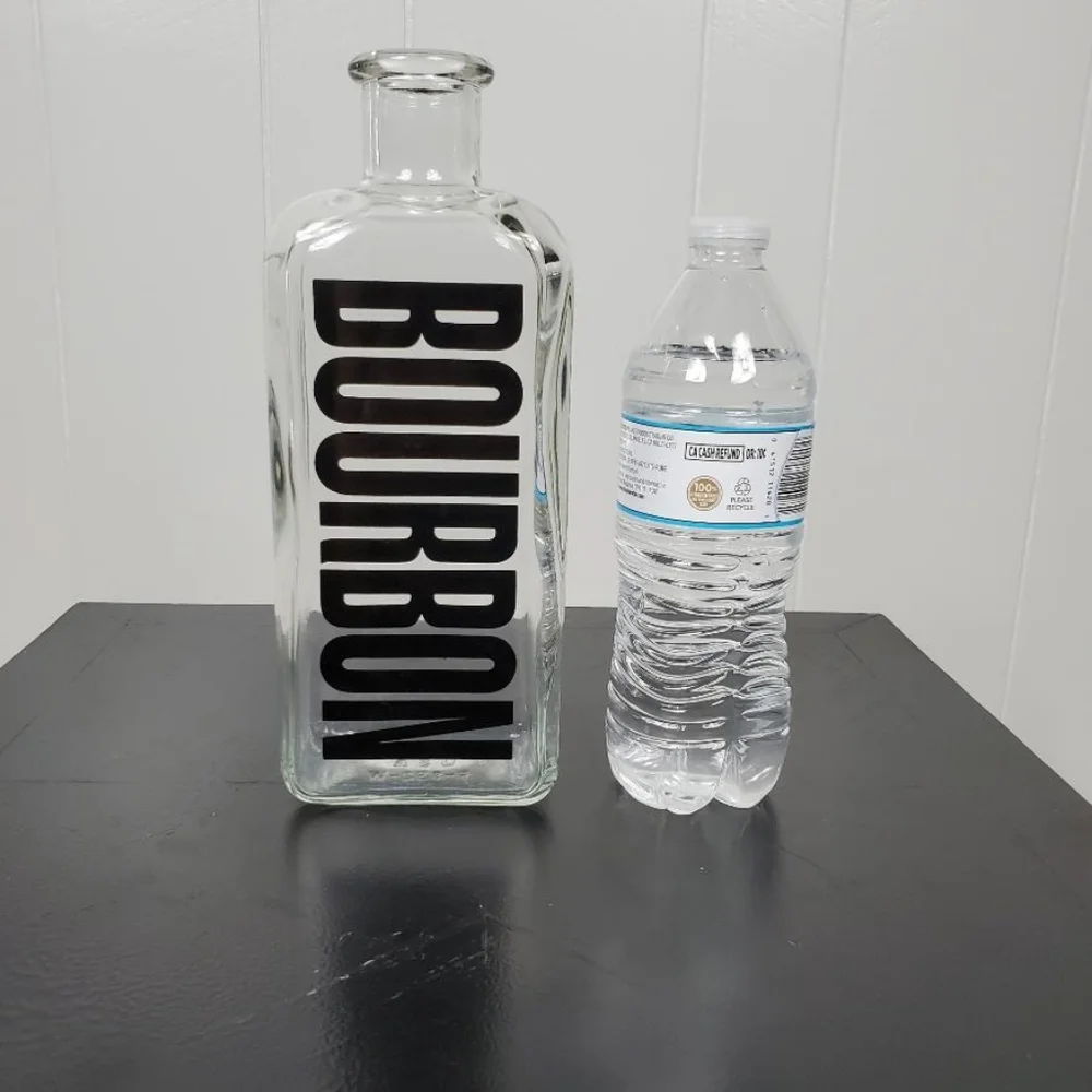 Black Vintage *EMPTY* Typography Glass Liquor Bourbon Decanter